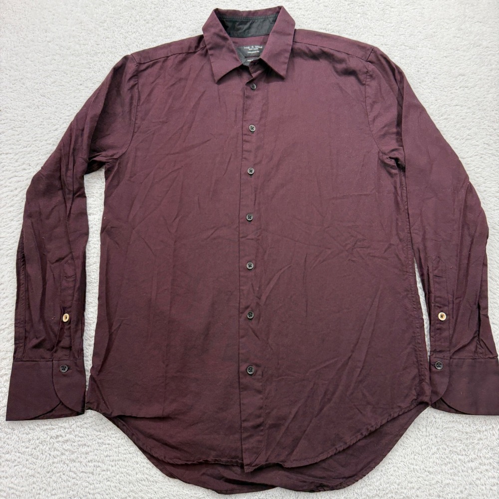 Rag & Bone Mens Tailored Fit Burgundy Cotton Button Down Shirt Size 15 Portugal